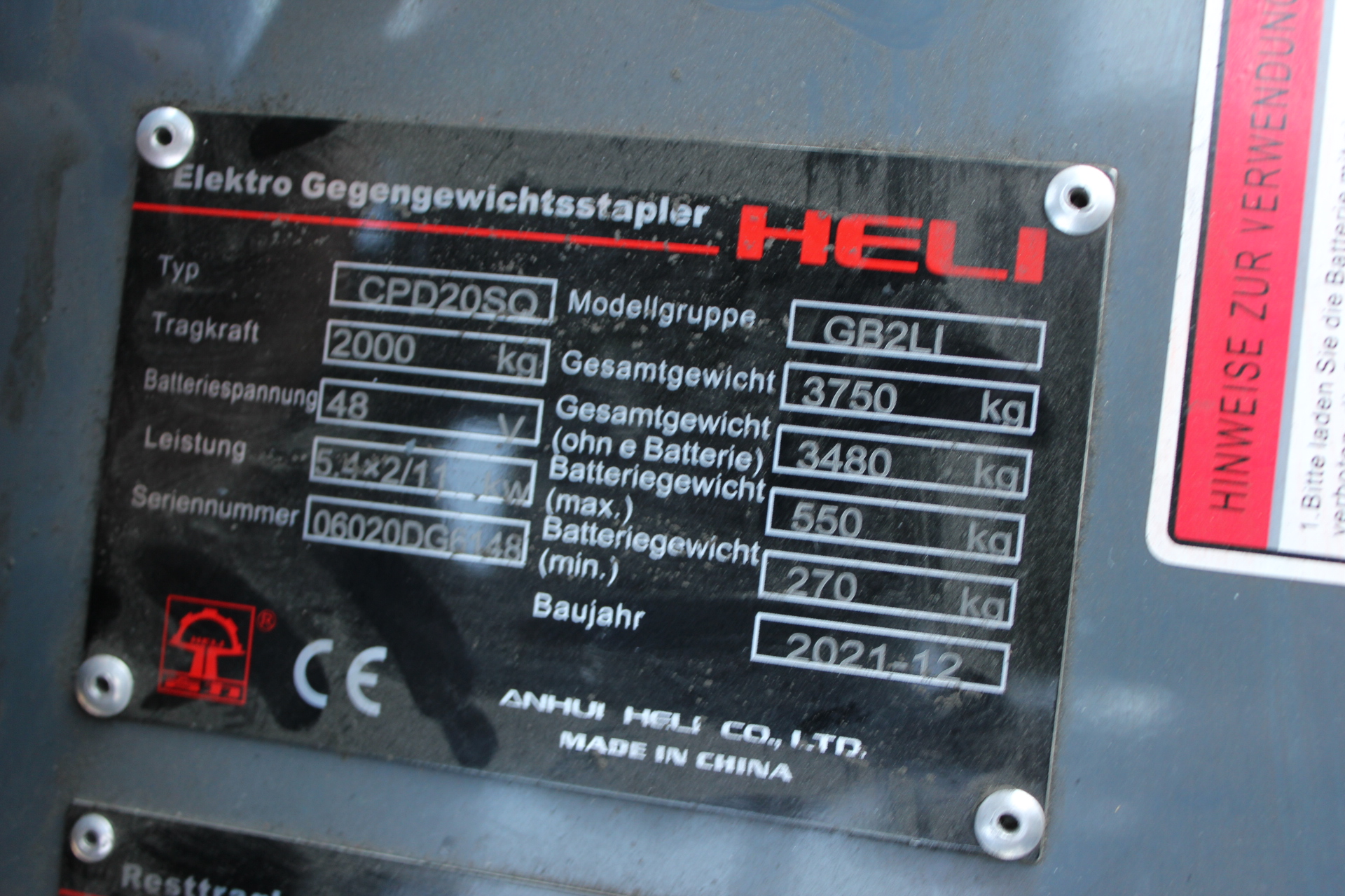 2,0t Elektrostapler CPD20SQ-GB2LI