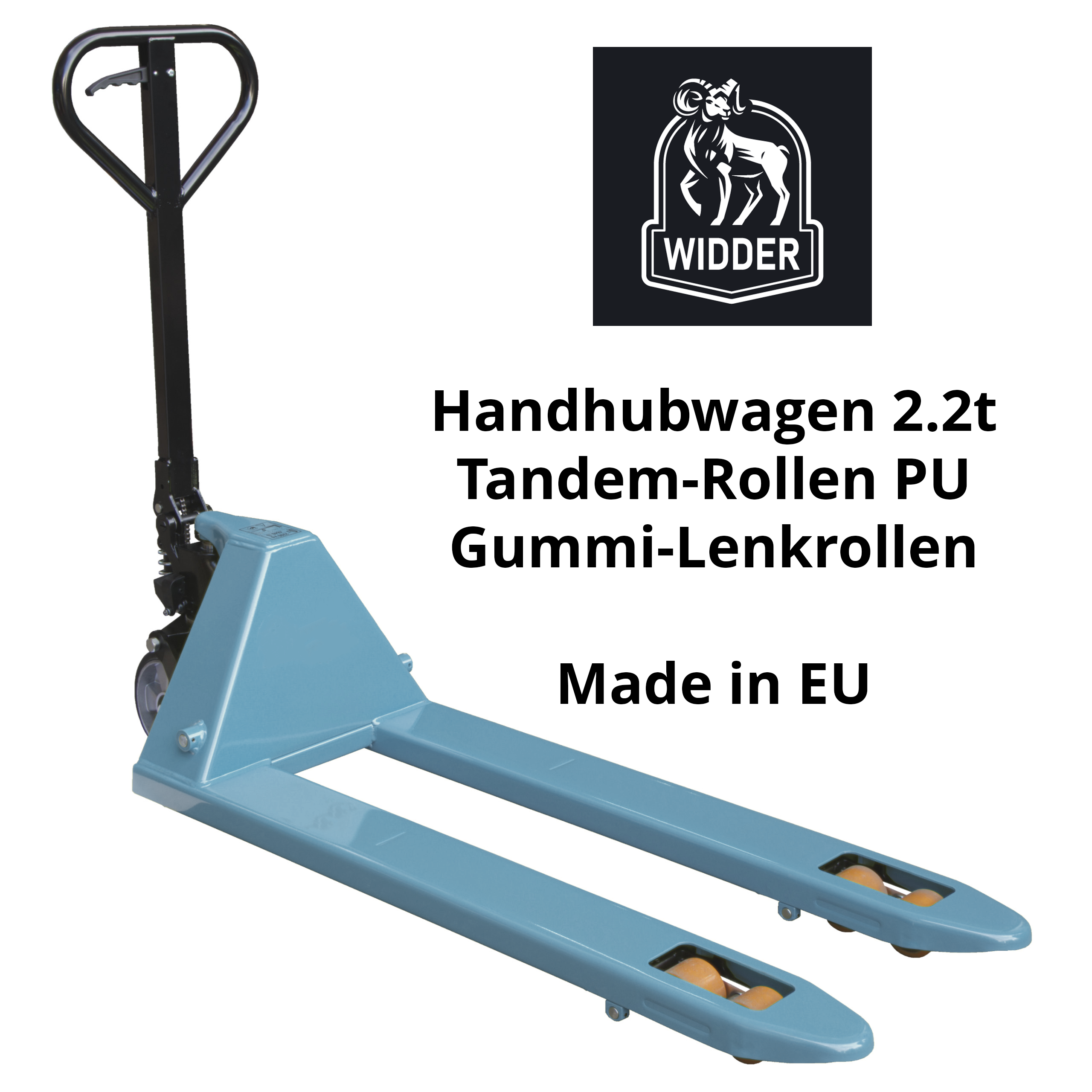 Widder Handhubwagen, Tragfähigkeit 2200 kg, Gabellänge 1150 mm, Tandembereifung